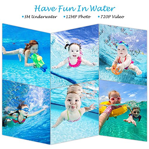 Wasserdichte Kamera für Kinder, Kinderkamera Wasserdicht bis 3 Meter Digitalkamera mit 4x Digitaler Zoom/ 12MP HD Fotos/ 720P HD Videofunktion/ 5 MP CMOS Sensor/ 2