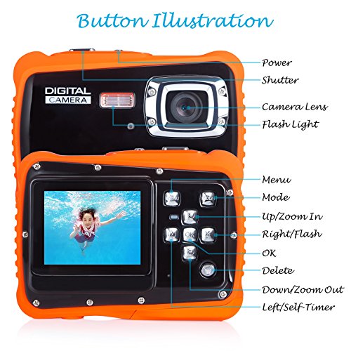 Wasserdichte Kamera für Kinder, Kinderkamera Wasserdicht bis 3 Meter Digitalkamera mit 4x Digitaler Zoom/ 12MP HD Fotos/ 720P HD Videofunktion/ 5 MP CMOS Sensor/ 2